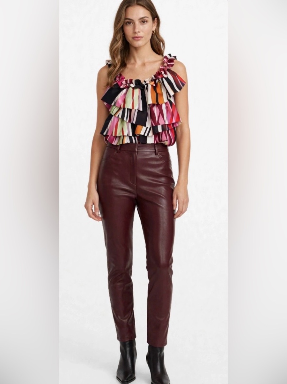 Gorgeous Ruffled Sleeveless Blouse Multicolor Sz. L